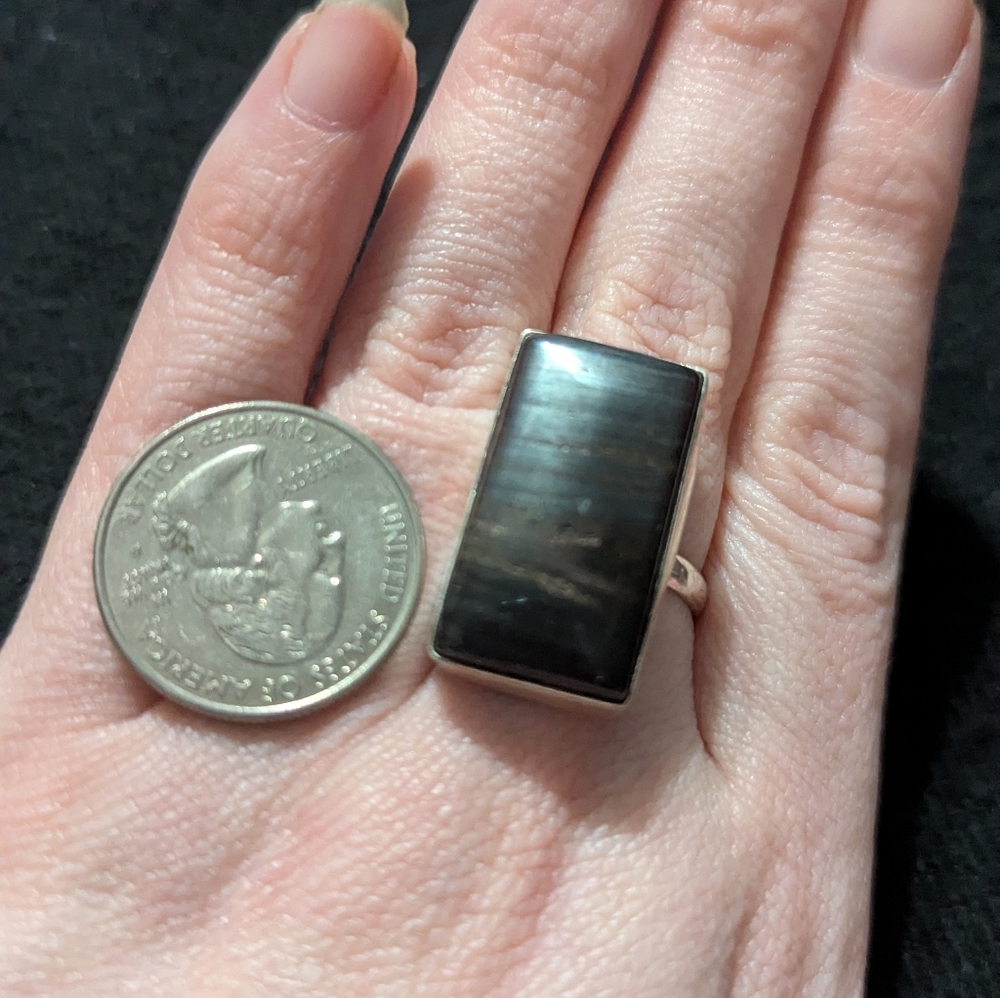 Silver Plated Rectangular Black Brown Pyrite Gems… - image 4